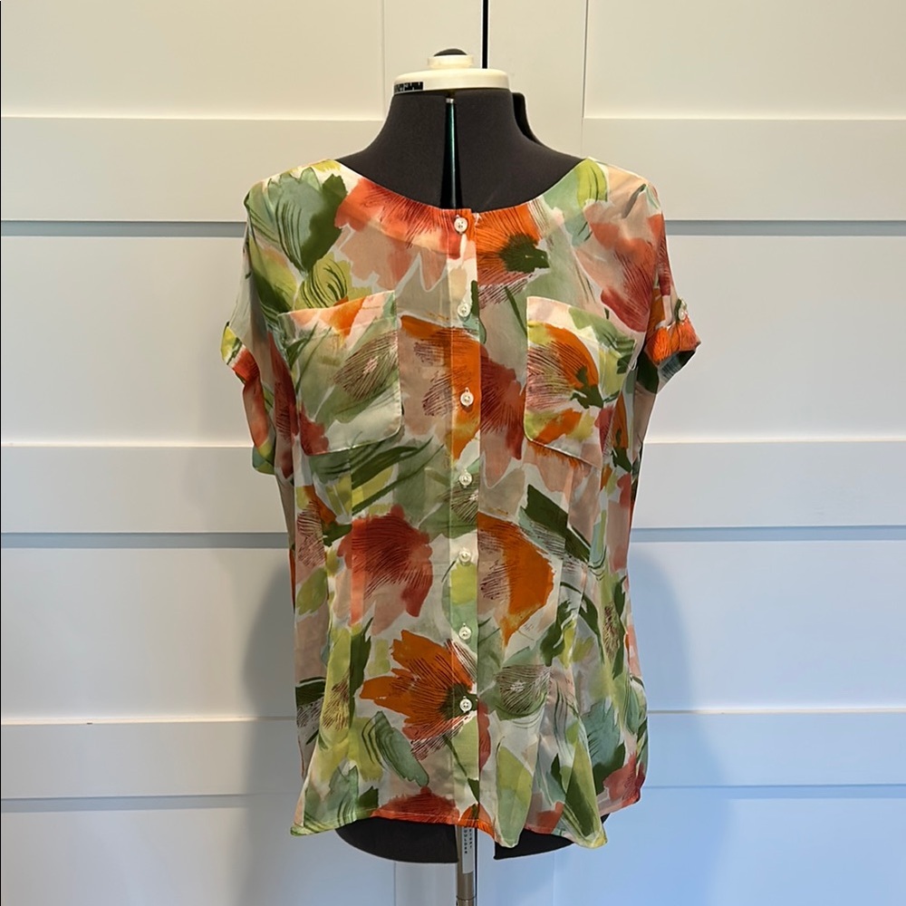 Van Heusen Orange and Green Buttoned Blouse